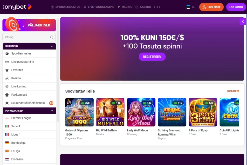 Tonybet Kasiino vaade